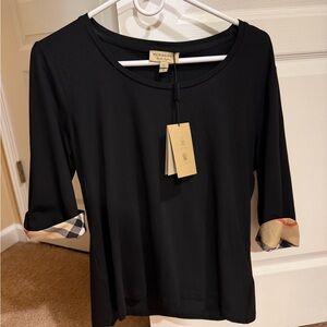 Burberry Black Long Sleeve Top with Checkered Accents